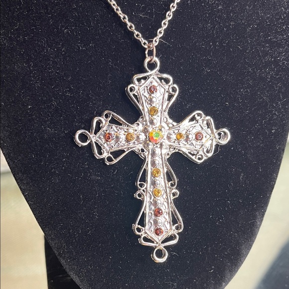 Jewelry - Silver-Toned Filigree-Style Cross Necklace